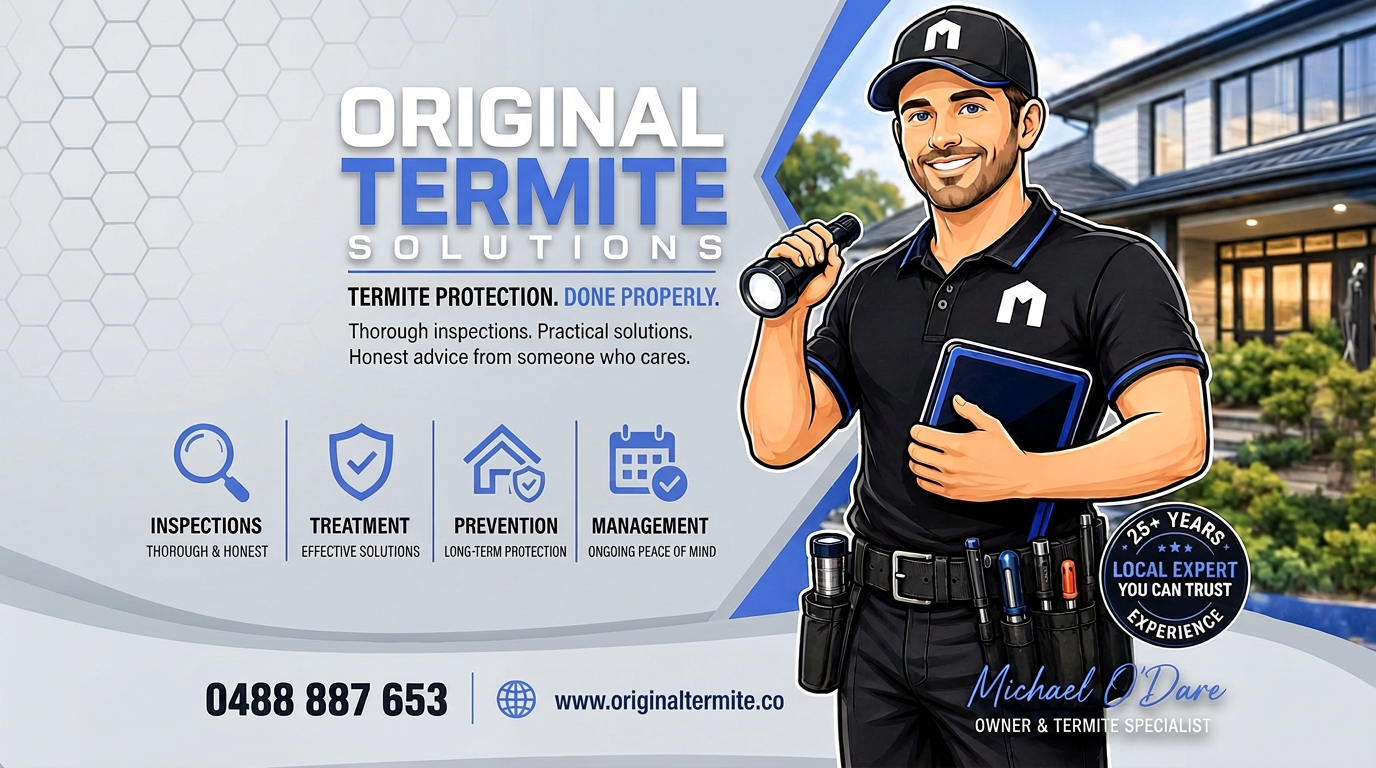 Original Termite Solutions artwork featuring Michael O'Dare, owner and termite specialist